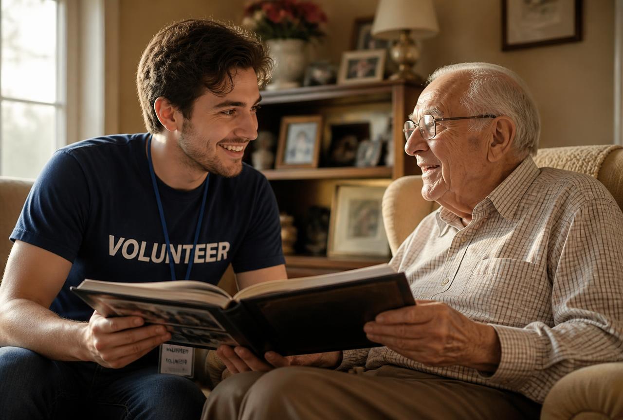 Volunteer sharing memories with a hospice patient